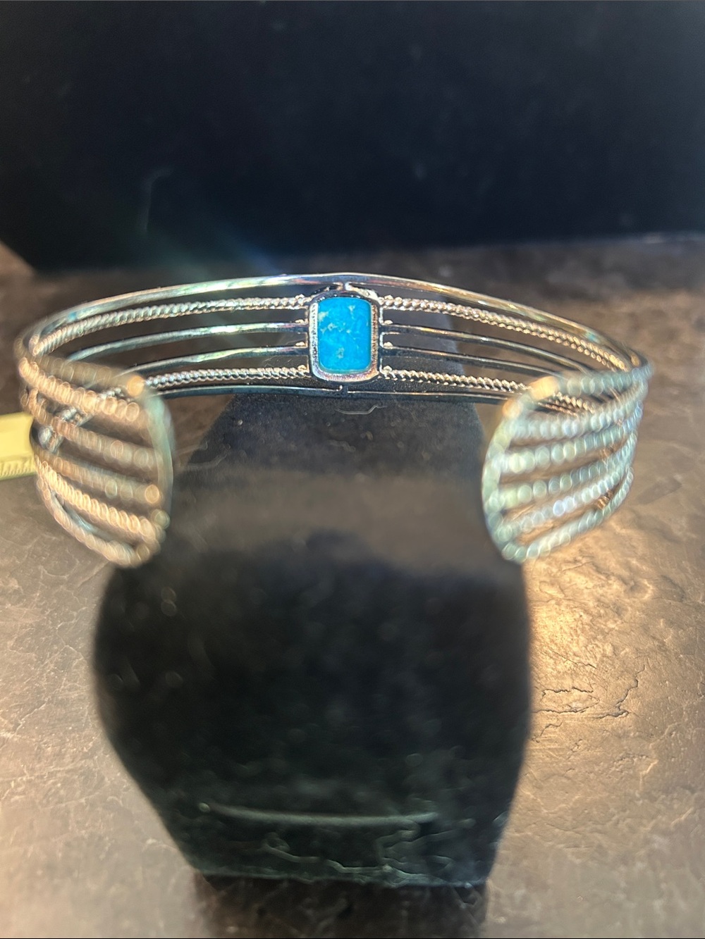Sterling Silver Cuff with Bright Turquoise Stone - Picture 5 of 7